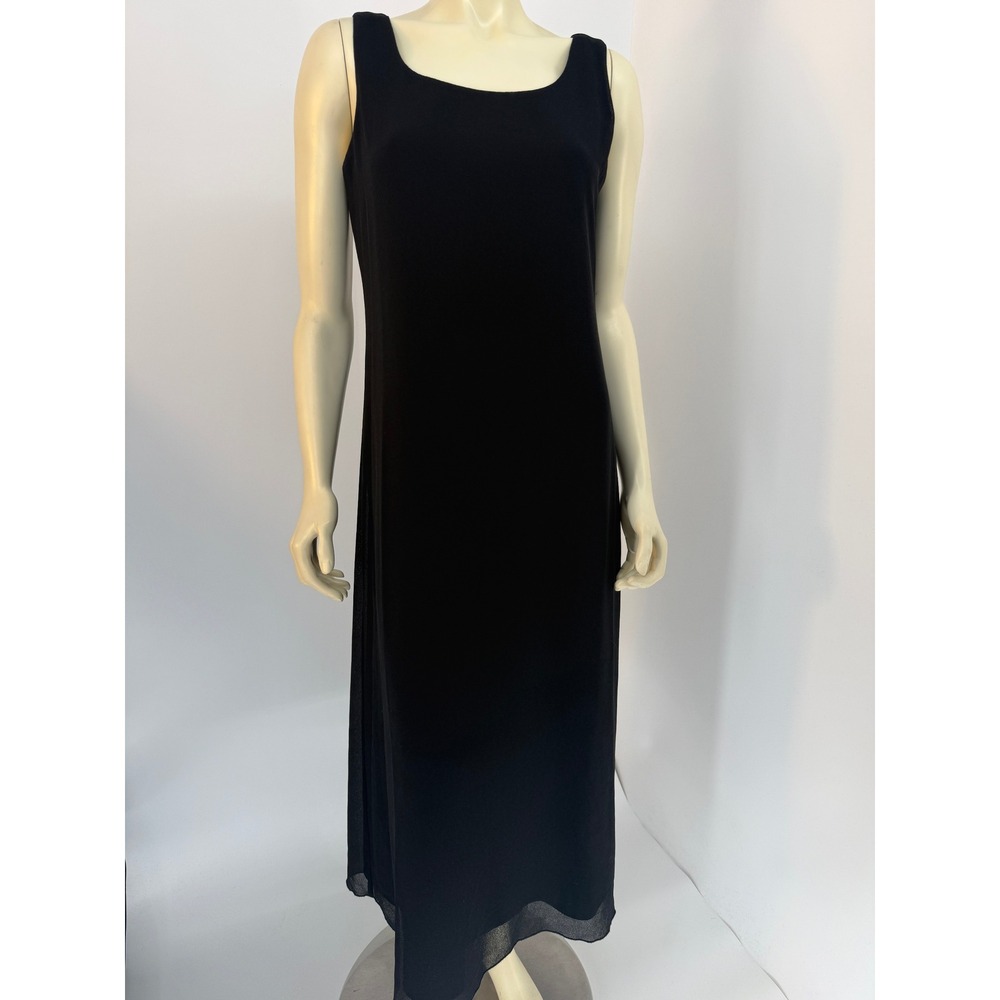 Molly Malloy Evening Black Sleeveless Maxi Dress Scoop Neck Sheer Overlay Sz 10